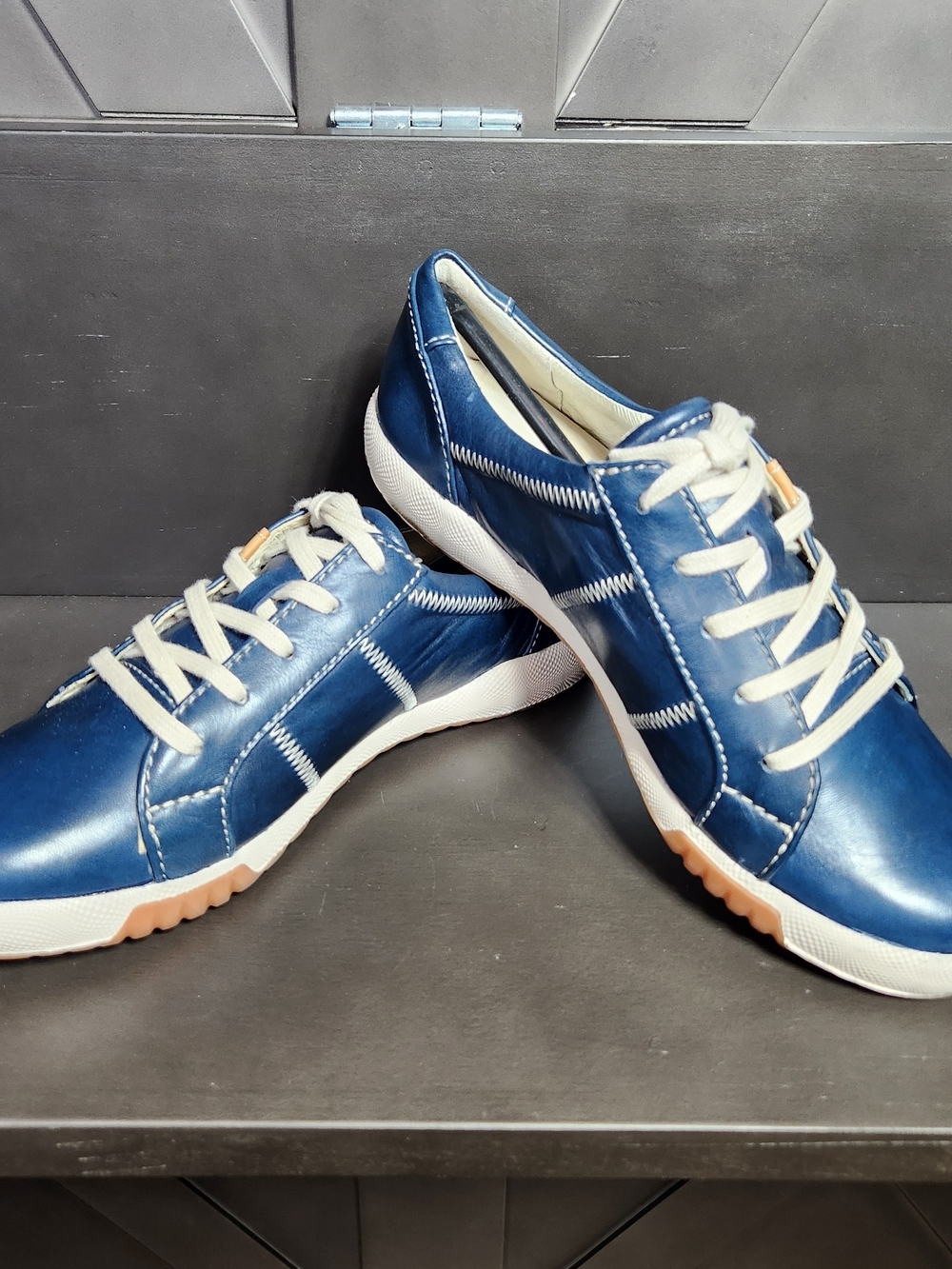 Romika Blue Leather Lace-Up Womens EU 36 US 5-5.5 Sneakers with White Soles